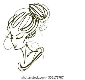   stylish  original hand-drawn graphics portrait  with beautiful young attractive girl model for design. Fashion, style,    beauty . Graphic, sketch drawing. Sexy  woman  - Shutterstock ID 336178787