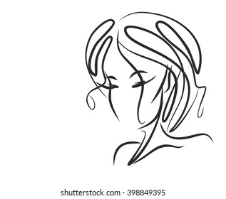 stylish  original hand-drawn graphics portrait  with beautiful young attractive girl model for design. Fashion, style,    beauty . Graphic, sketch drawing. Sexy  woman - Shutterstock ID 398849395