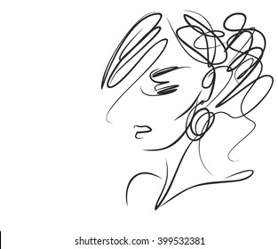 stylish  original hand-drawn graphics portrait  with beautiful young attractive girl model for design. Fashion, style,    beauty . Graphic, sketch drawing. Sexy  woman - Shutterstock ID 399532381