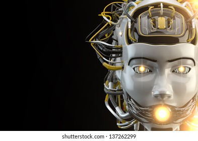 Stylish Robot With Wires - Dreadlocks And Gap On Mouth / Illuminated Robotic Girl