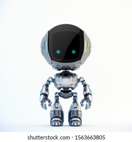 Stylish robotic character - silver colored charming fun bot, 3d rendering