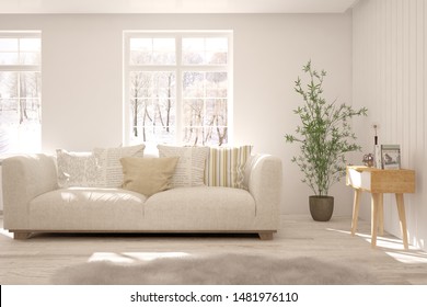 White Modern Room Sofa Scandinavian Interior Stock Illustration ...