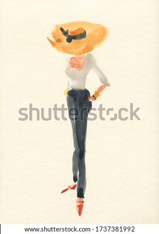stylish woman. fashion illustration. watercolor painting
