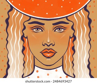 Stylish Woman with Orange Hat and Lips - Powered by Shutterstock