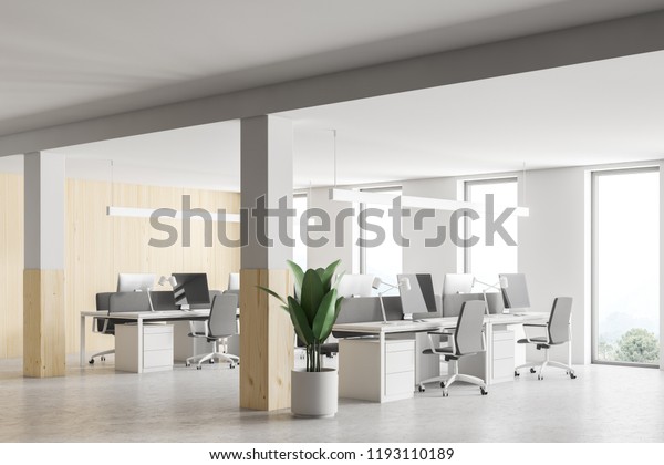 Stylish Wood White Wall Office Interior Stock Illustration 1193110189