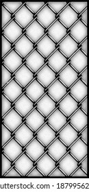 Stylized 3D Illustration Of Vertical Silver Gray Metal Chain Link Fence Background Graphic Panel Design. Easily Flip Sideways For Horizontal Layout.