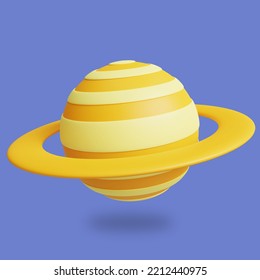 Stylized 3D Saturn Surface Illustration. Highly Rendered Cartoon 3D Planet Saturn, Suitable For Landing Page Or Mobile App UI Design