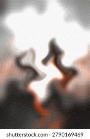 A stylized, blurred image featuring indistinct silhouettes of two figures against a luminous, textured background.
