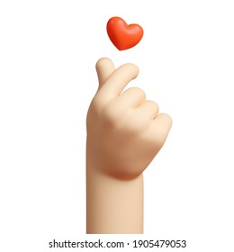 Stylized Cartoon 3D Rendering Hand Gesture Represents the Finger Heart Symbol, a Message of Love