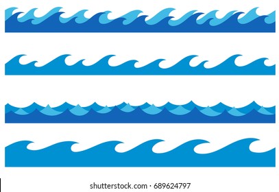 Stylized Cartoon Ocean Waves, Hand Drawn Endless Borders