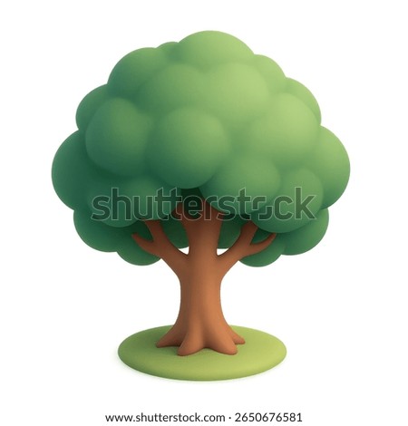 Stylized cartoon tree with a rounded, light green canopy and a light brown trunk, standing on a small grassy base.
