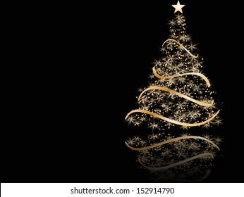 Stylized Christmas Tree On Black Background. Raster Copy Of Vector File