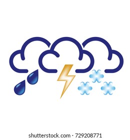 Stylized clouds with raindrops, lightning and snowflakes. All in one bad weather icon.
