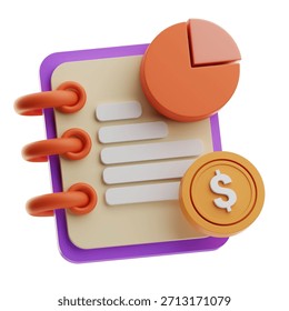 Stylized financial document with pie chart and dollar coin, ideal for finance, accounting, or business content.