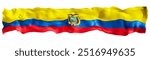 Stylized flag of Ecuador waving in the wind, isolated on white background. Footer, header or divider. Cut out wide, panoramic element. Banner for patriotic themes or national event. 3D Illustration