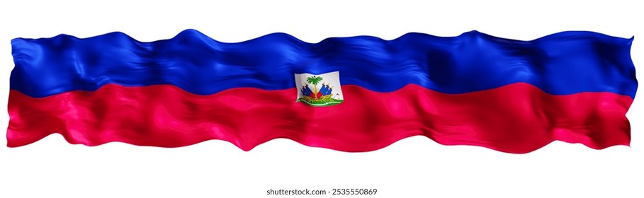 Stylized flag of Haiti waving in the wind, isolated on white background. Footer, header or divider. Cut out wide, panoramic element. Banner for patriotic themes or national event. 3D Illustration - Powered by Shutterstock