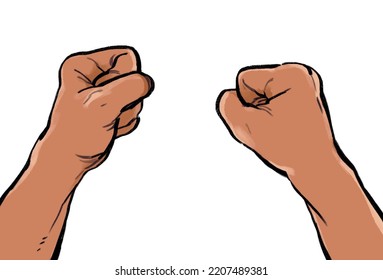 Stylized Hand Drawn Punching Fists In First Person Point Of View, Or 1st Person POV Fist Fight