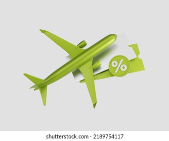 Stylized Illustration Of Air Travel With Cheap Plane Tickets. Sale Of Air Tickets. 3d Rendering.