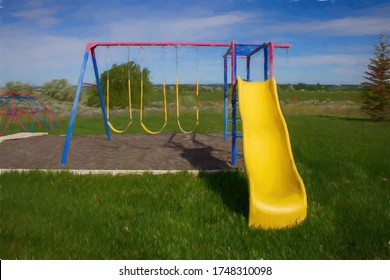 Stylized Illustration Of Childs Swingset. 