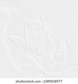 Stylized image of a white rose. A rosebud with leaves on a white background. Perfect illustration for weddings, baptisms, baby related themes. Tender motif, ideal as background or copy space. - Powered by Shutterstock