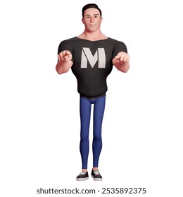 Stylized man pointing forwards with both hands  3D Illustration render