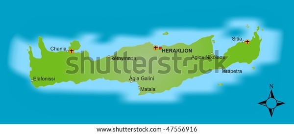 Stylized Map Greek Island Crete Showing Stock Illustration 47556916 ...