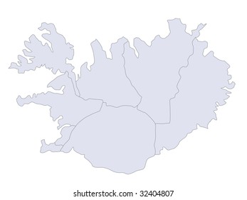 A stylized map of Iceland showing the different provinces