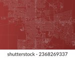 Stylized map of the streets of Regina (Canada) made with white lines on red background. Top flat view. 3d render, illustration