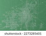 Stylized map of the streets of Springfield (Illinois, USA) made with white lines on green background. Top flat view. 3d render, illustration