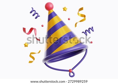 Stylized Party Hat and Festive Elements 3d Illustration