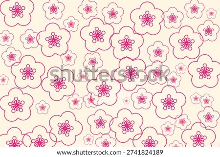 Stylized pink flowers with circular loop centers on beige background