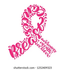 Stylized pink ribbon with  quote Breast Canser for October is Cancer Awareness Month Calligraphy lettering illustration. - Powered by Shutterstock