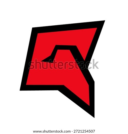 Stylized red and black speech bubble with angular “G” design