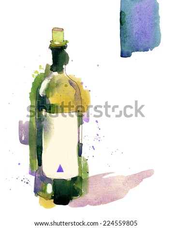 Stylized Splattered Watercolor Illustration of Wine Bottle