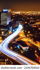 Stylized Time Lapse City View At Night With Glowing Lights Illustration    