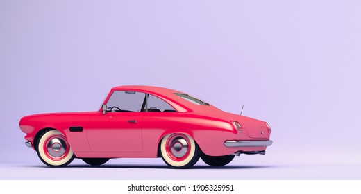 Stylized, toy looking vintage car. 3d render.