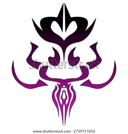 Stylized tribal design featuring gradient purple elements and abstract shapes