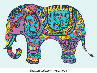 Stylized Vector Patterned Elephant Violet Yellow Stock Illustration ...