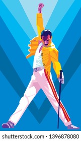 Subang, Indonesia - May 14, 2019 : Freddie Mercury. Portrait Of The Spirit Of The Queen Band Singer. Illustration.