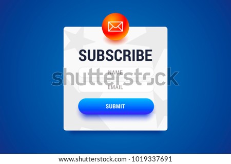 Subcribe form with name and email input fields and submit button. 