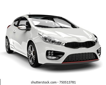 Sublime White Modern Electric Car - Front View Closeup Shot - 3D Illustration