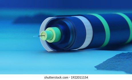 Submarine cable, power cable high voltage in the seabed. 3d render.