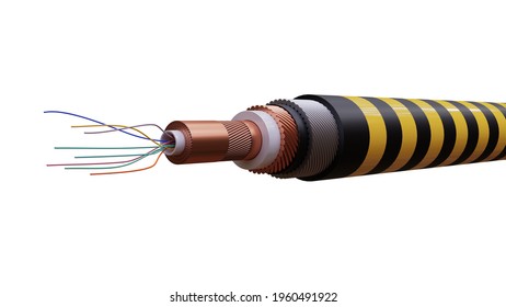 Submarine cable, Power cable high voltage isolated on the white background. 3d render.
