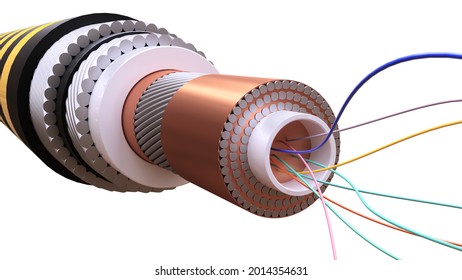 Submarine cable, Power cable high voltage isolated on the white background. 3d render.