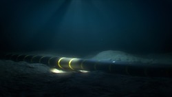 Submarine Internet Communication Cable On The Seabed In The Ocean (3d Illustration)