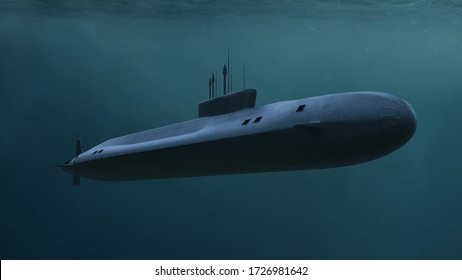 Submarine in sea. Render 3d. Illustration.