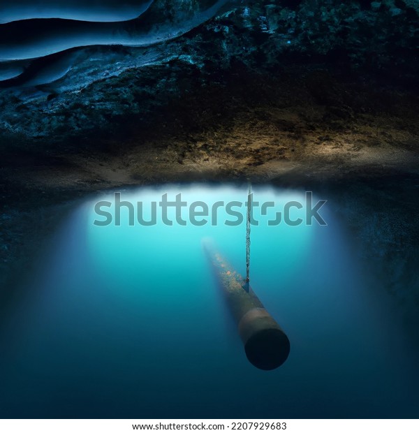 Submarine Ship Approaching Underwater Damaged Pipeline Stock ...