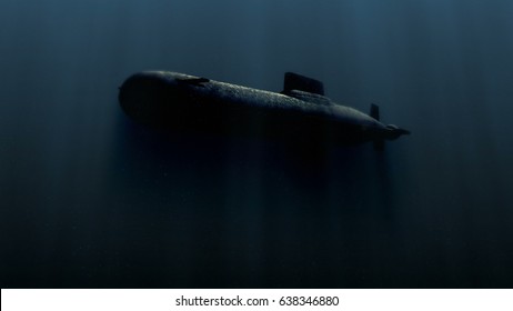 Submarine Underwater With Bobm Explosion 3d Illustration