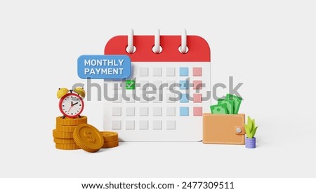 Subscription payment, monthly payment date concept. Tax pay date or monthly subscription payment 3d illustration