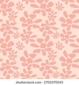 Subtle monochromatic seamless pattern of abstract blush floral shapes. Symbolizes gentle femininity and tenderness. Excellent for refined cosmetic and baby product packaging.